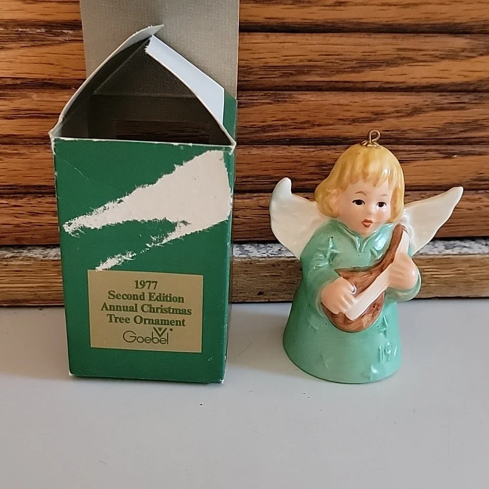 Vintage Goebel Porcelain Christmas Tree Ornament 1977 Angel With Bell